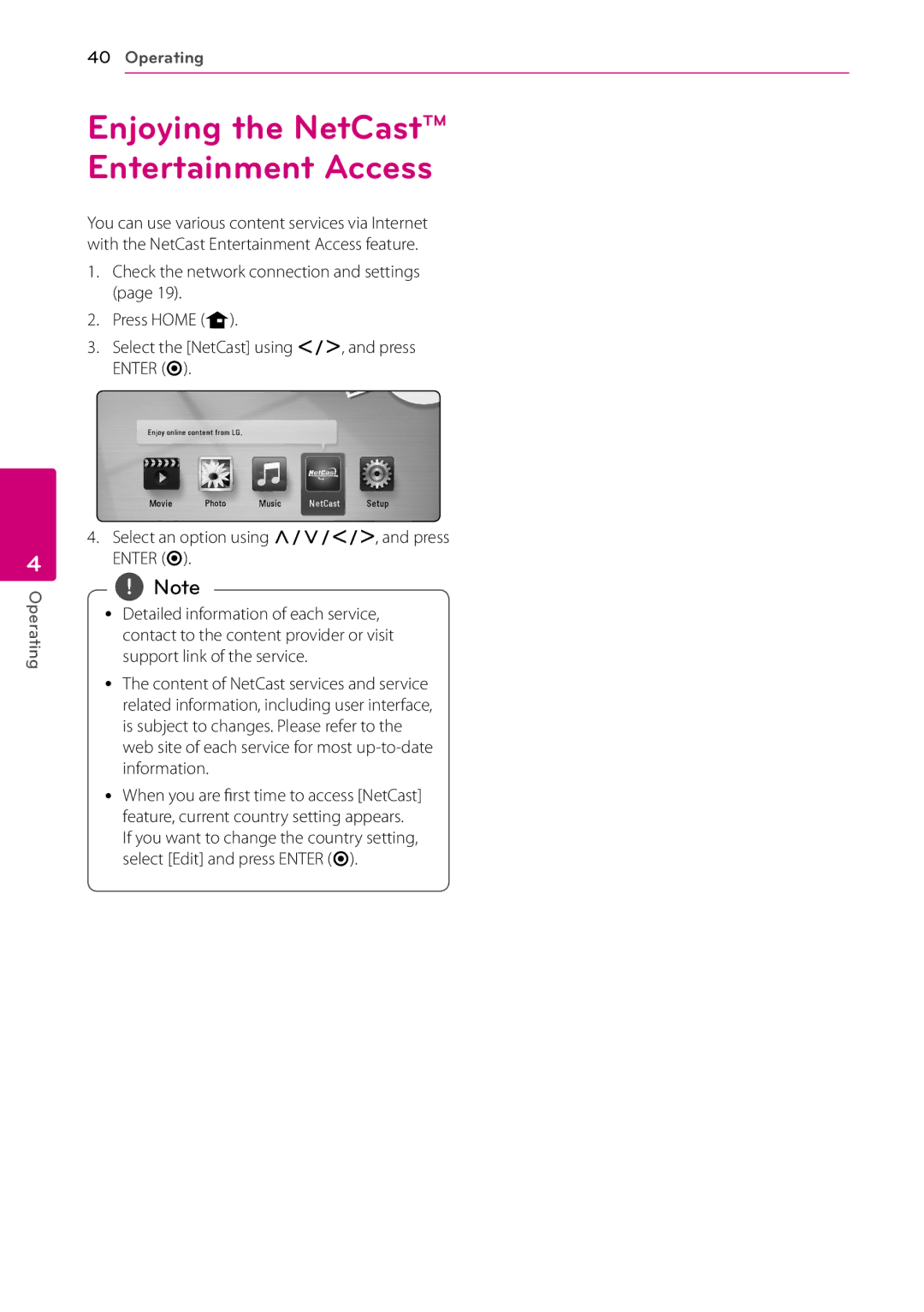 LG Electronics BD660 owner manual Enjoying the NetCast Entertainment Access 