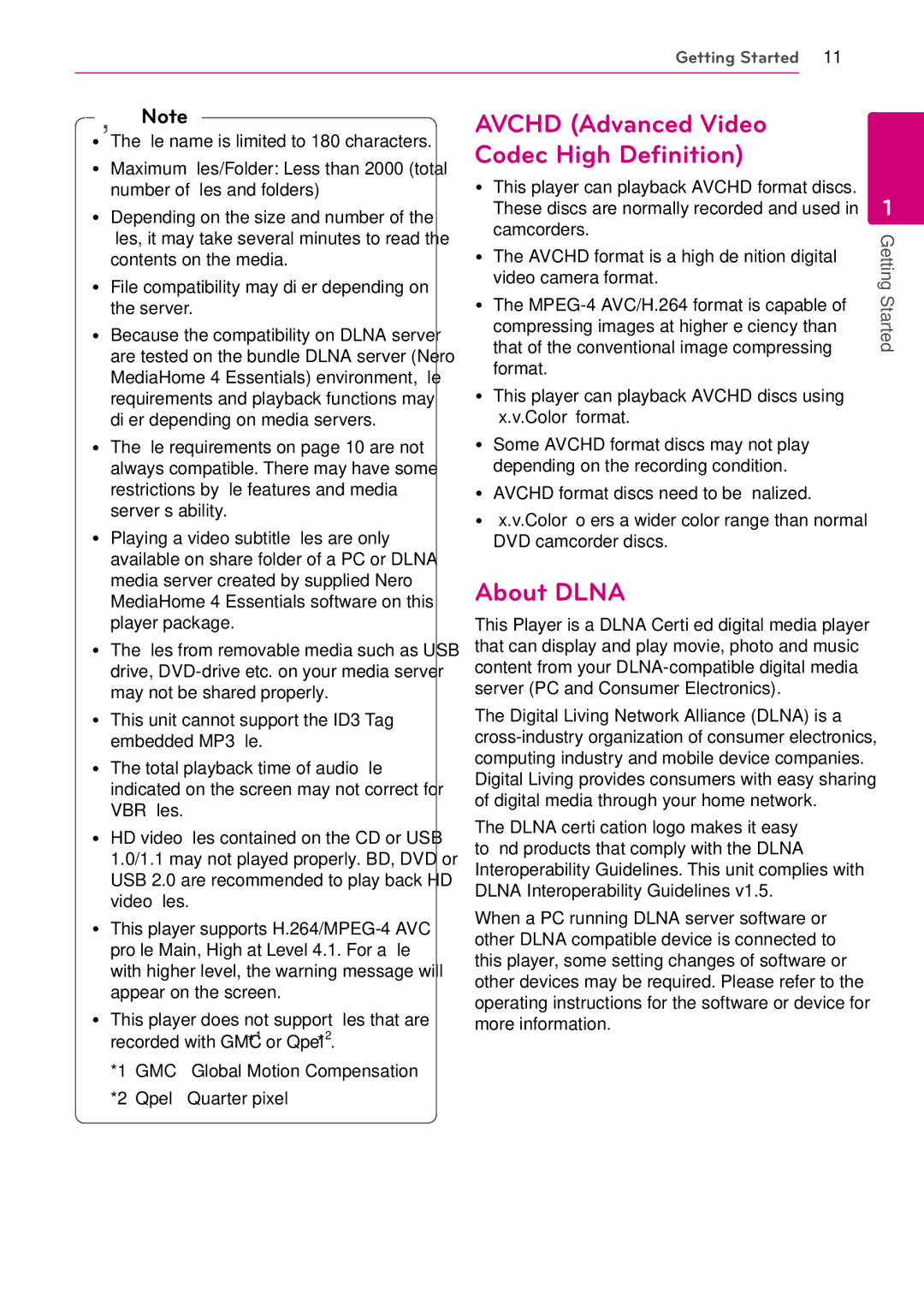 LG Electronics BD670 owner manual About Dlna, GMC Global Motion Compensation Qpel Quarter pixel 