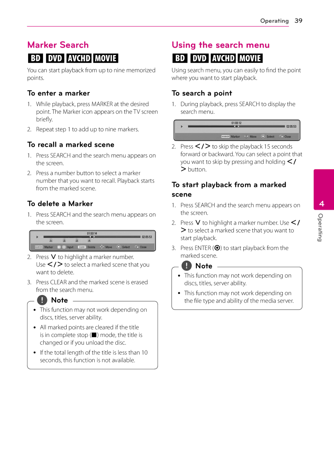 LG Electronics BD670 owner manual Marker Search, Using the search menu 