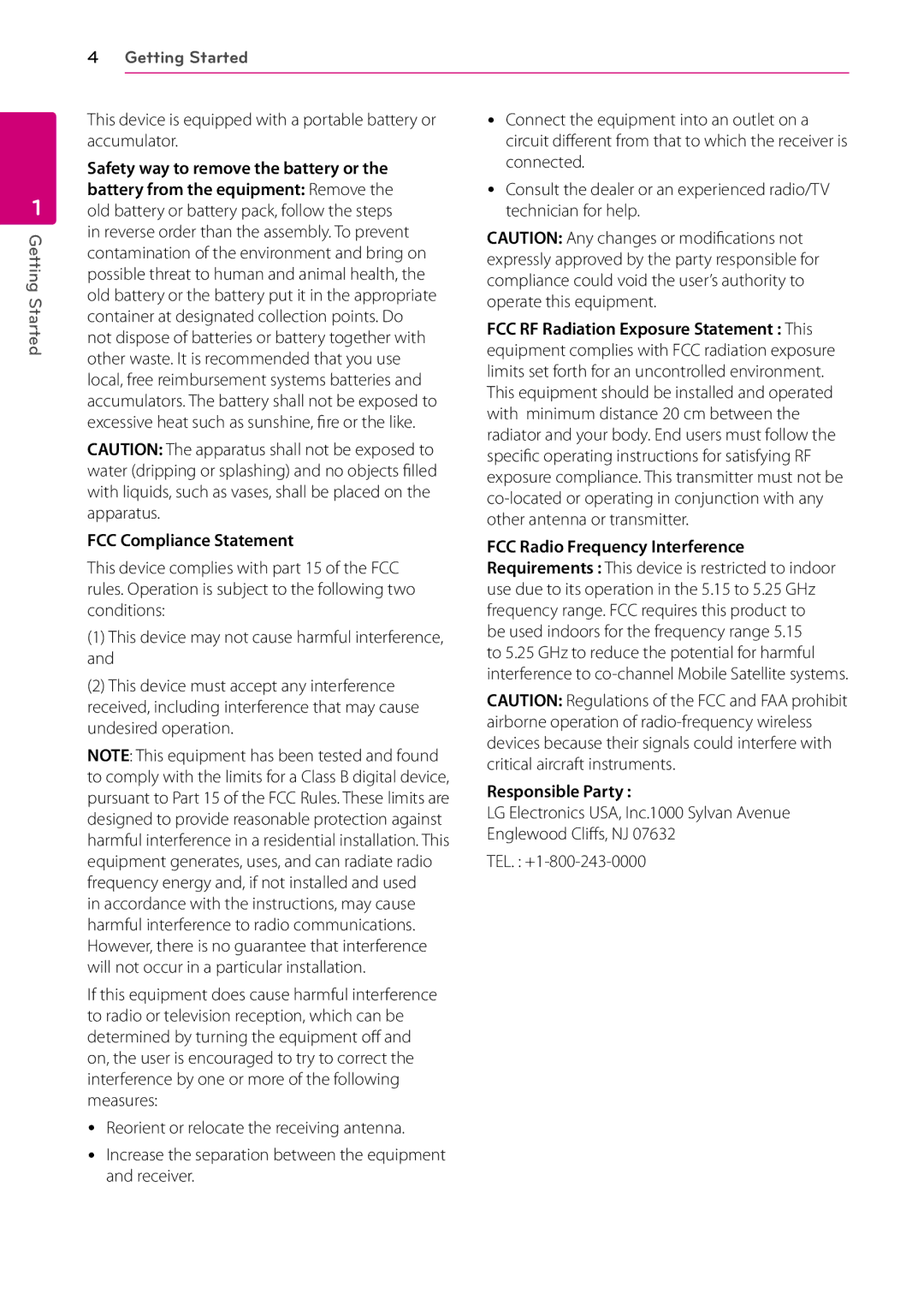 LG Electronics BD670 Safety way to remove the battery or, Battery from the equipment Remove, FCC Compliance Statement 