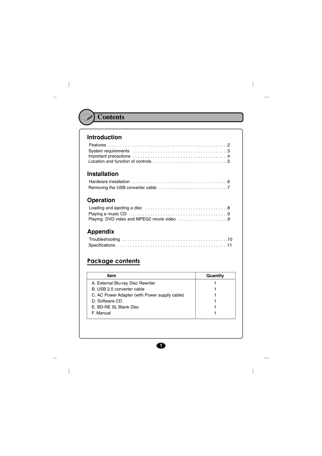 LG Electronics BE06LU10 manual Contents 