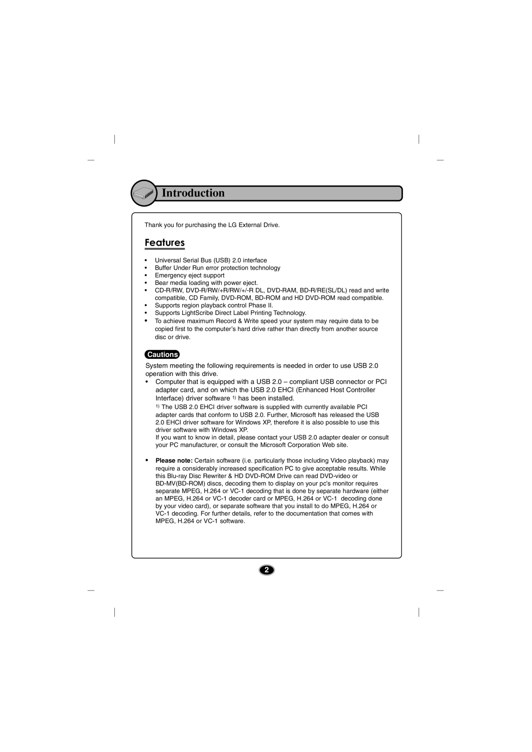 LG Electronics BE06LU10 manual Introduction, Features 