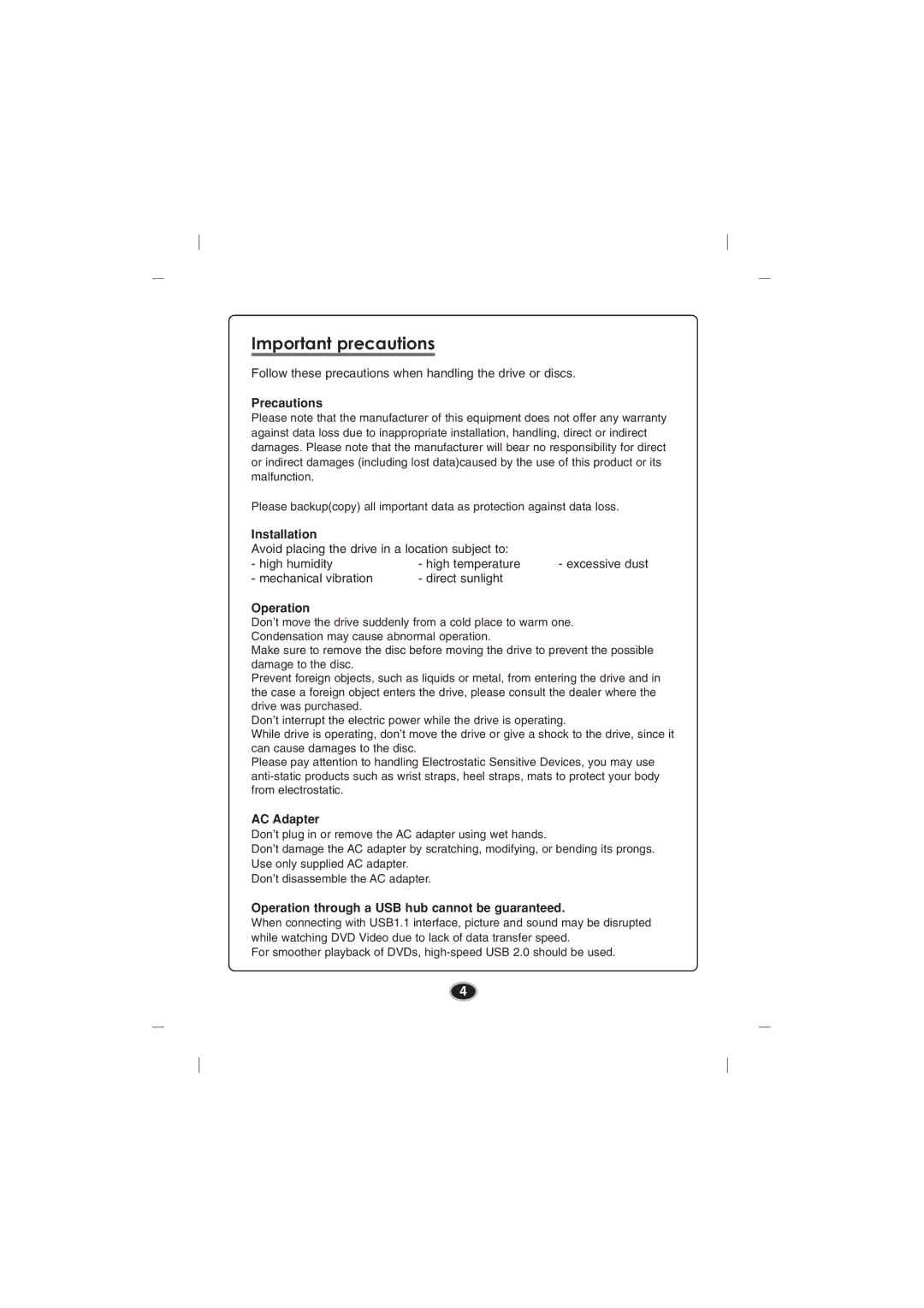 LG Electronics BE06LU10 manual Important precautions 