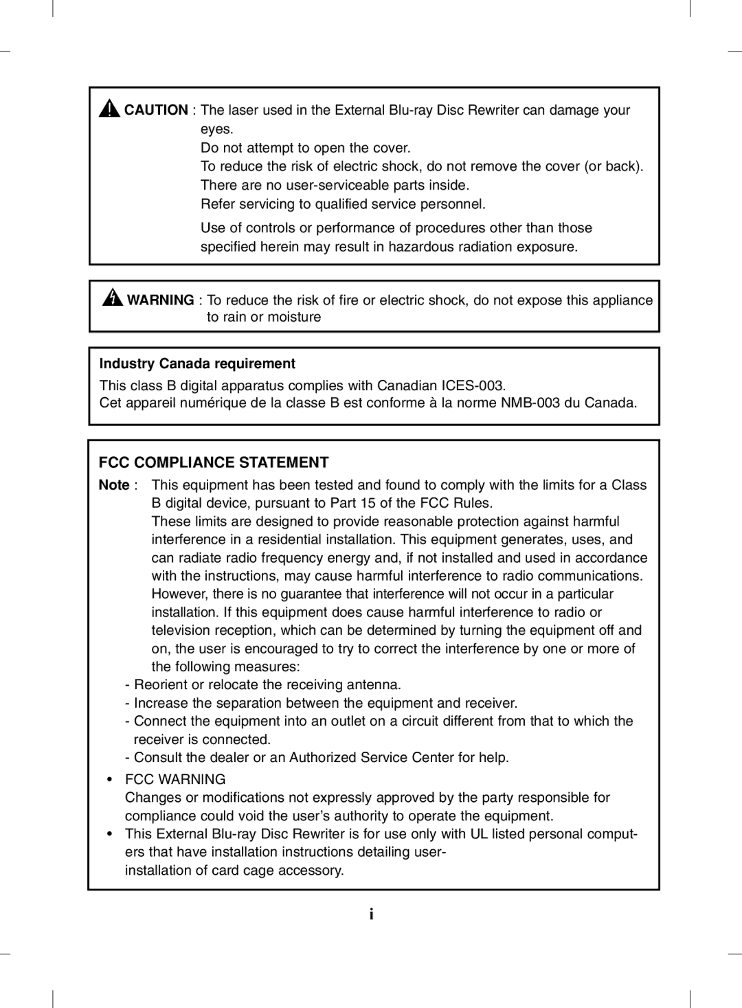 LG Electronics BE12LU30 owner manual FCC Compliance Statement 