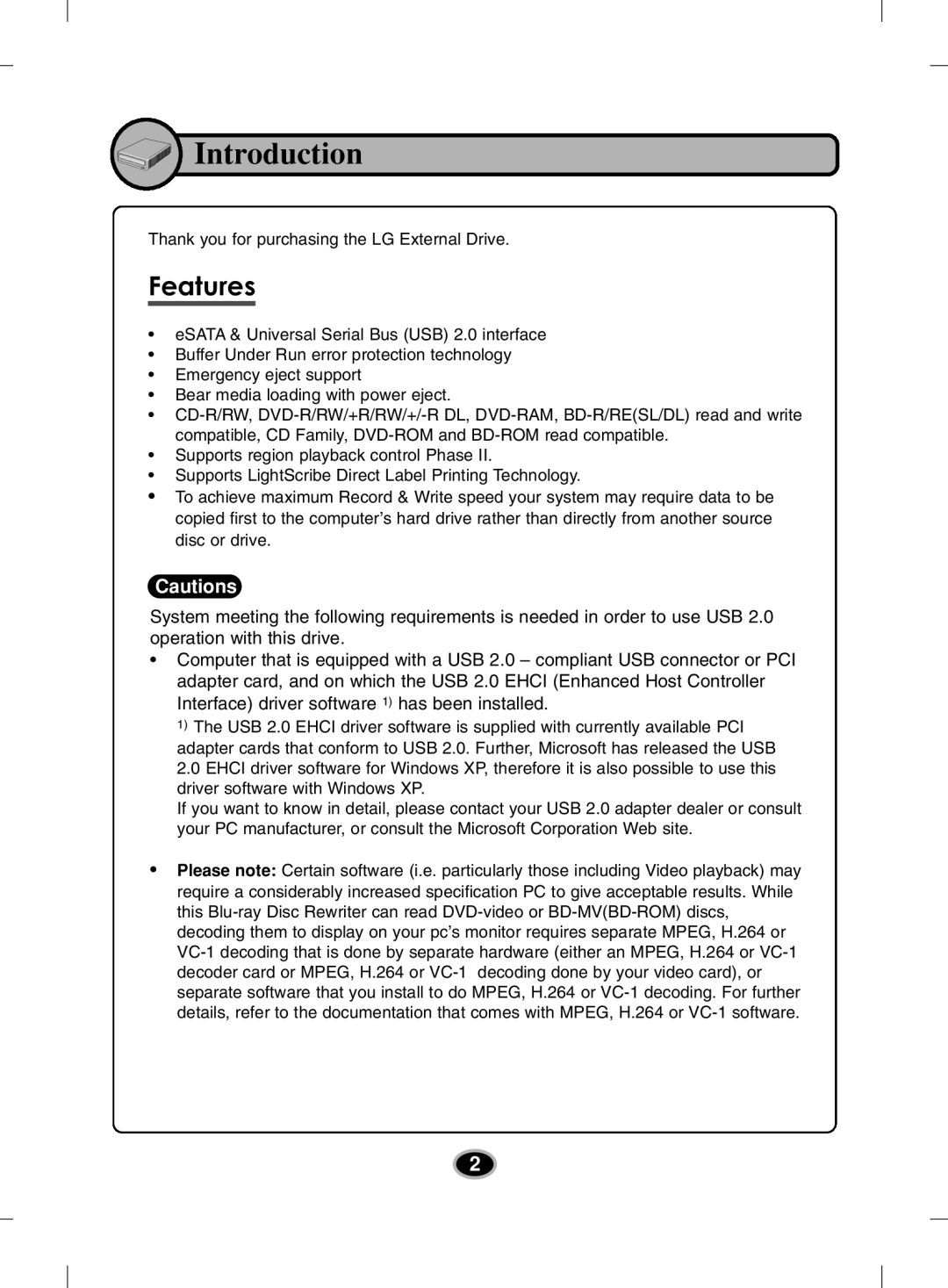 LG Electronics BE12LU30 owner manual Introduction, Features 