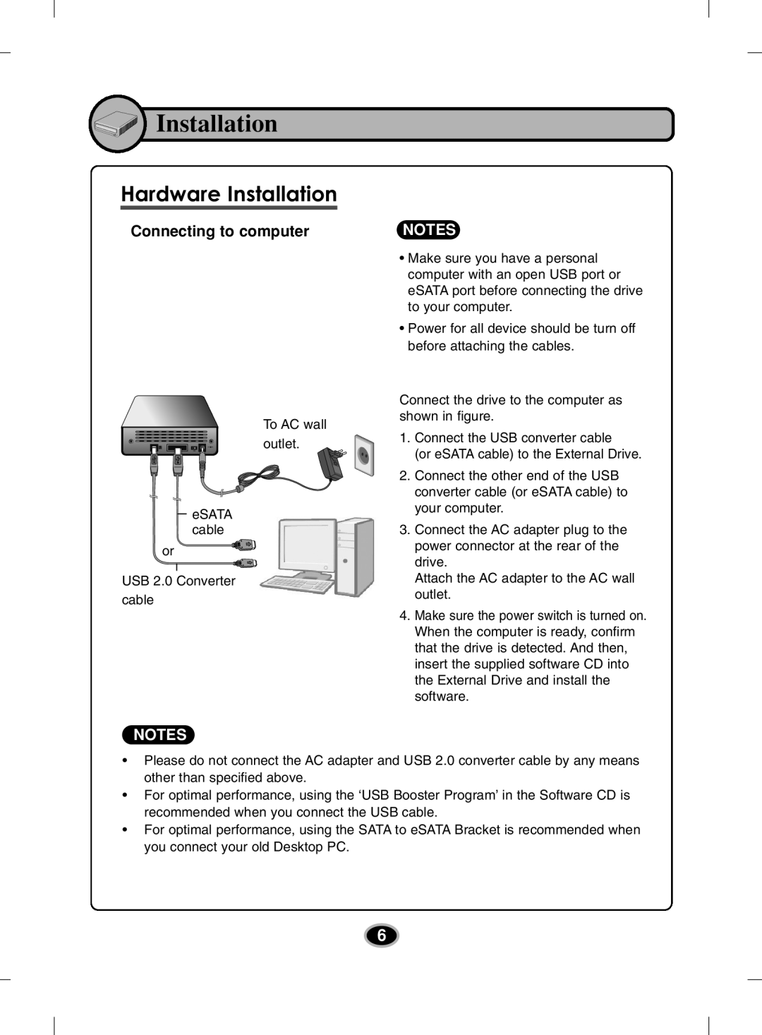 LG Electronics BE12LU30 owner manual Hardware Installation, Connecting to computer 