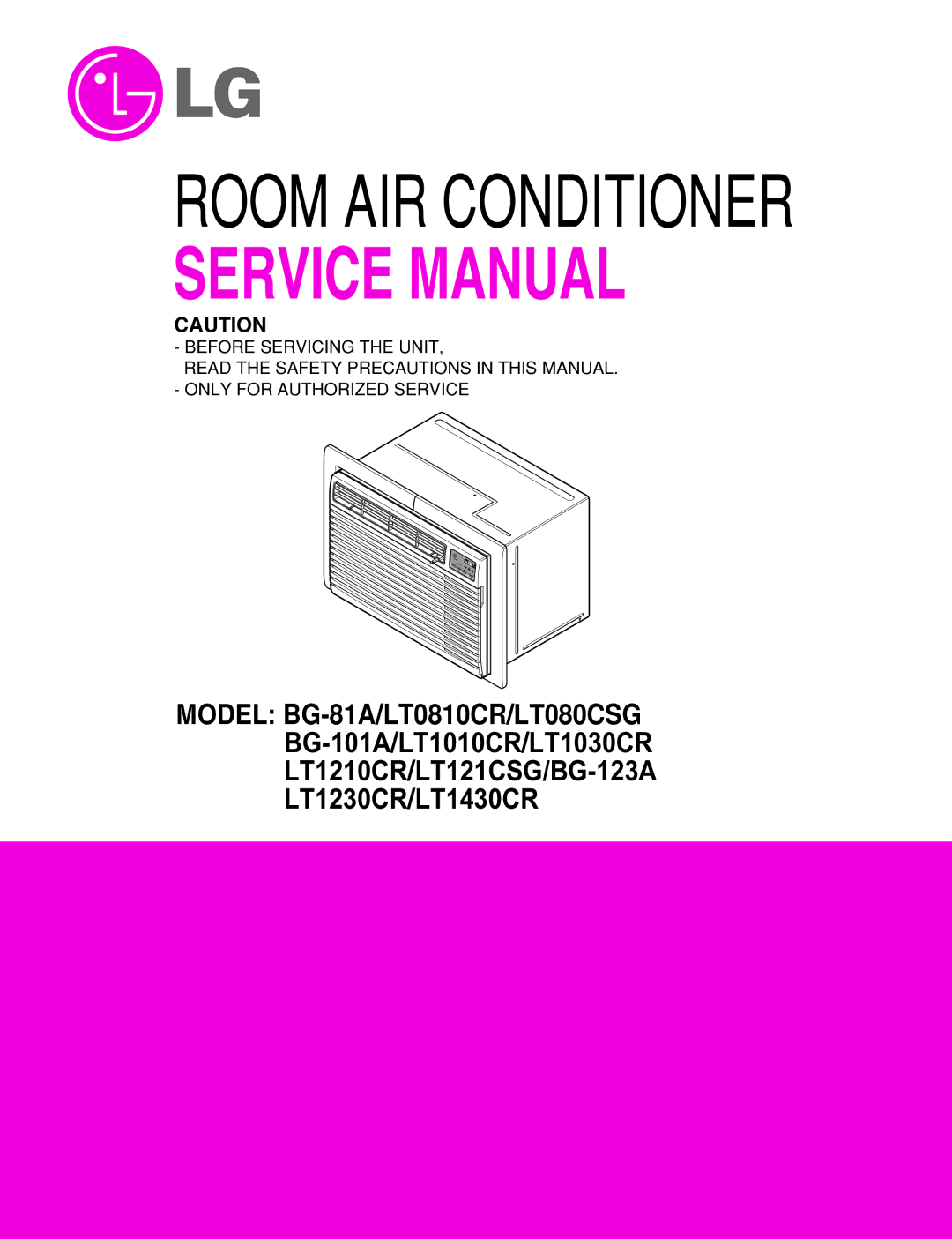 LG Electronics BG-123A, BG-101A, BG-81A, LT080CSG, LT121CSG, LT1230CR service manual Room AIR Conditioner 