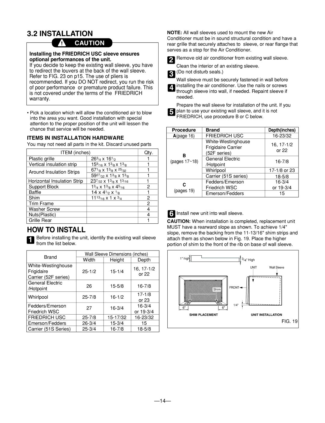 LG Electronics BG-81A, BG-101A, BG-123A, LT080CSG, LT121CSG, LT1230CR HOW to Install, Items in Installation Hardware 