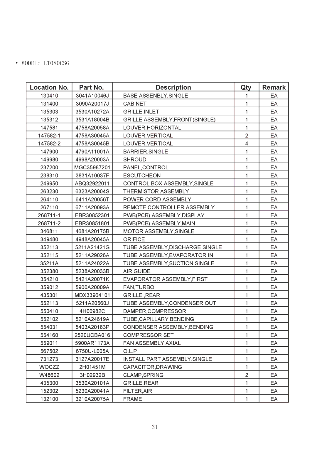 LG Electronics BG-123A, BG-101A, BG-81A, LT121CSG, LT1230CR service manual Model LT080CSG 