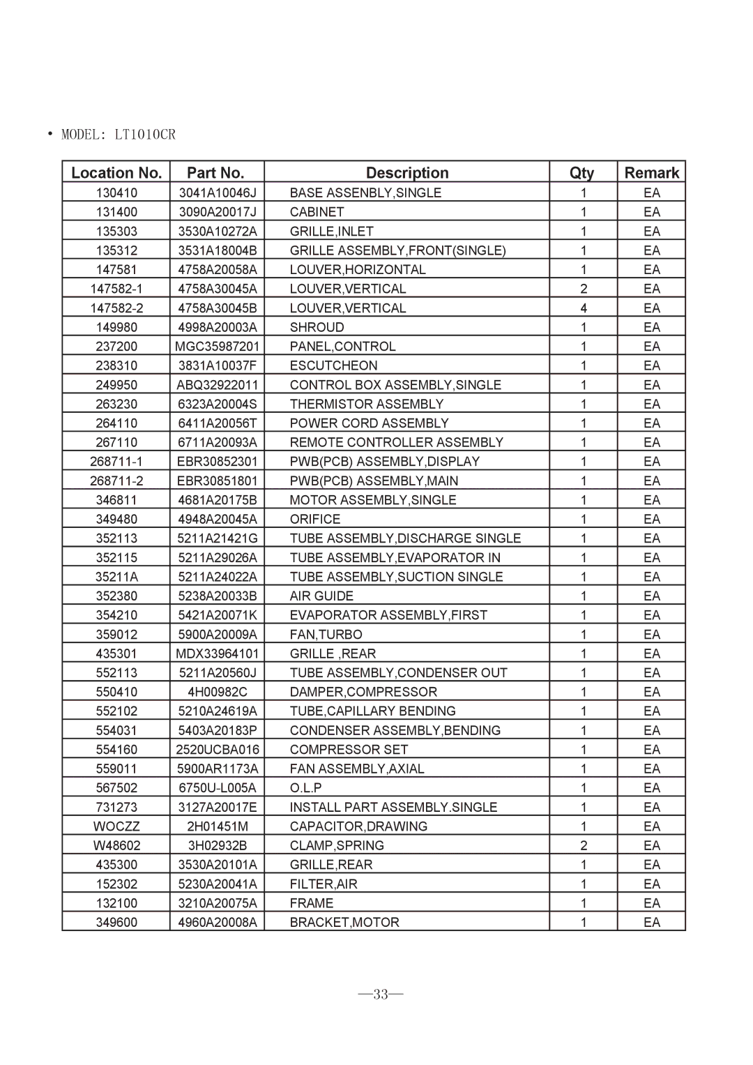 LG Electronics LT080CSG, BG-101A, BG-123A, BG-81A, LT121CSG, LT1230CR service manual Model LT1010CR 