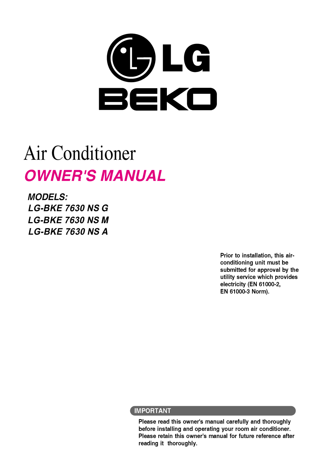 LG Electronics BKE 7630 NS G owner manual Air Conditioner 