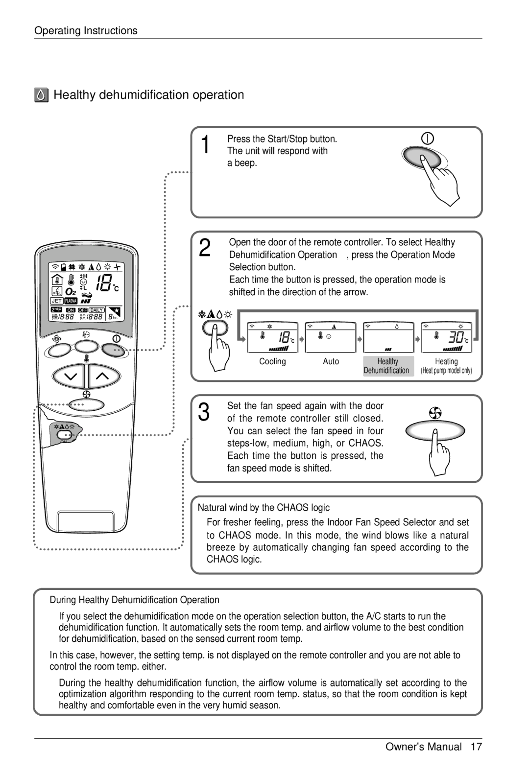 LG Electronics BKE 7630 NS G owner manual Healthy dehumidification operation, During Healthy Dehumidification Operation 