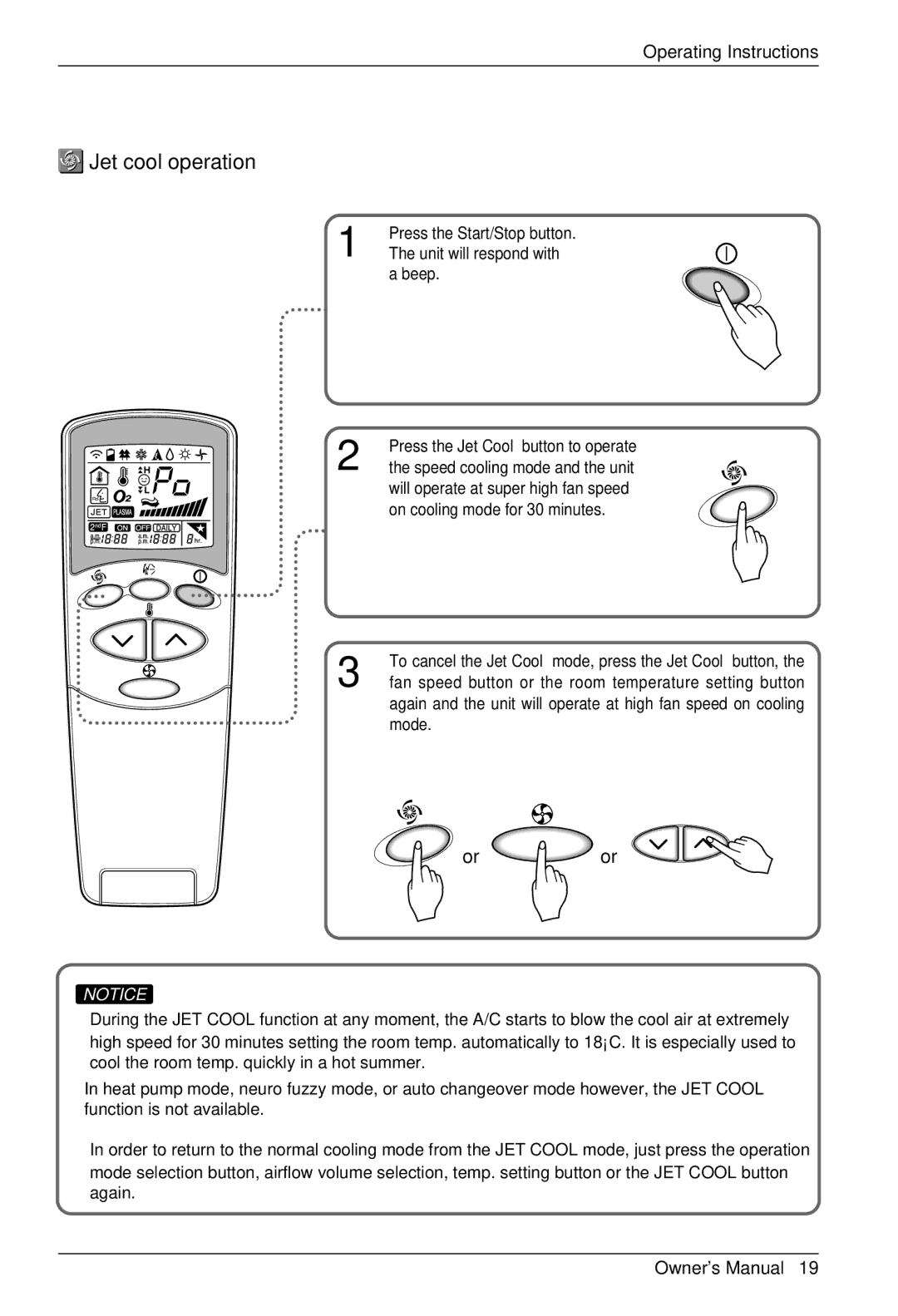 LG Electronics BKE 7630 NS G owner manual Jet cool operation, Or or 