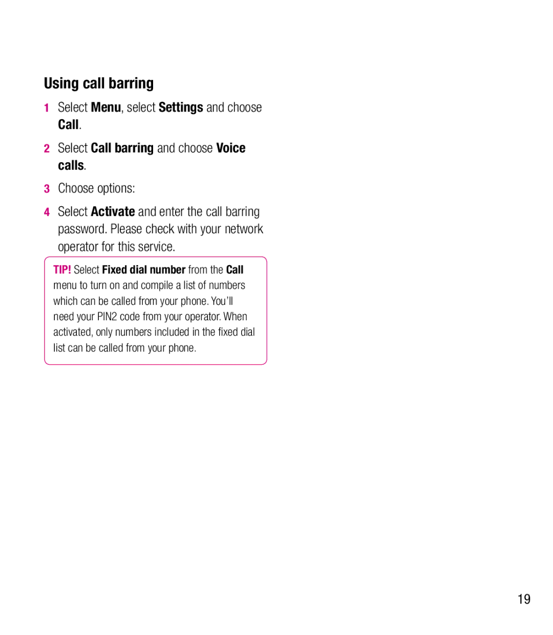 LG Electronics BL20 manual Using call barring 