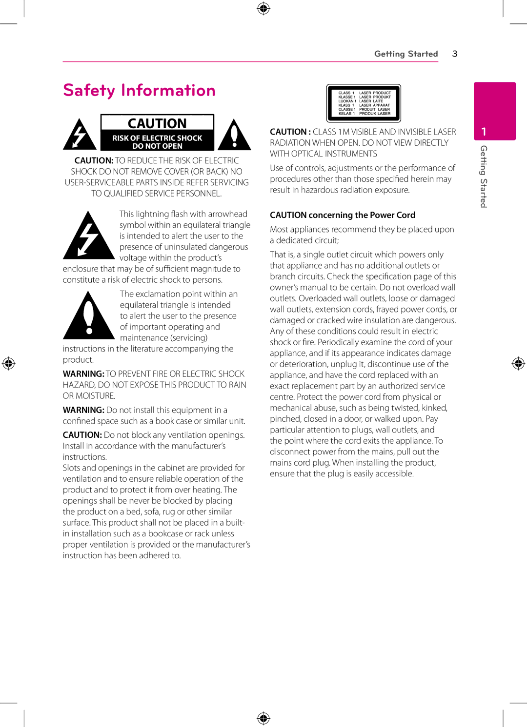 LG Electronics BP120 owner manual Safety Information, Instructions in the literature accompanying the product 