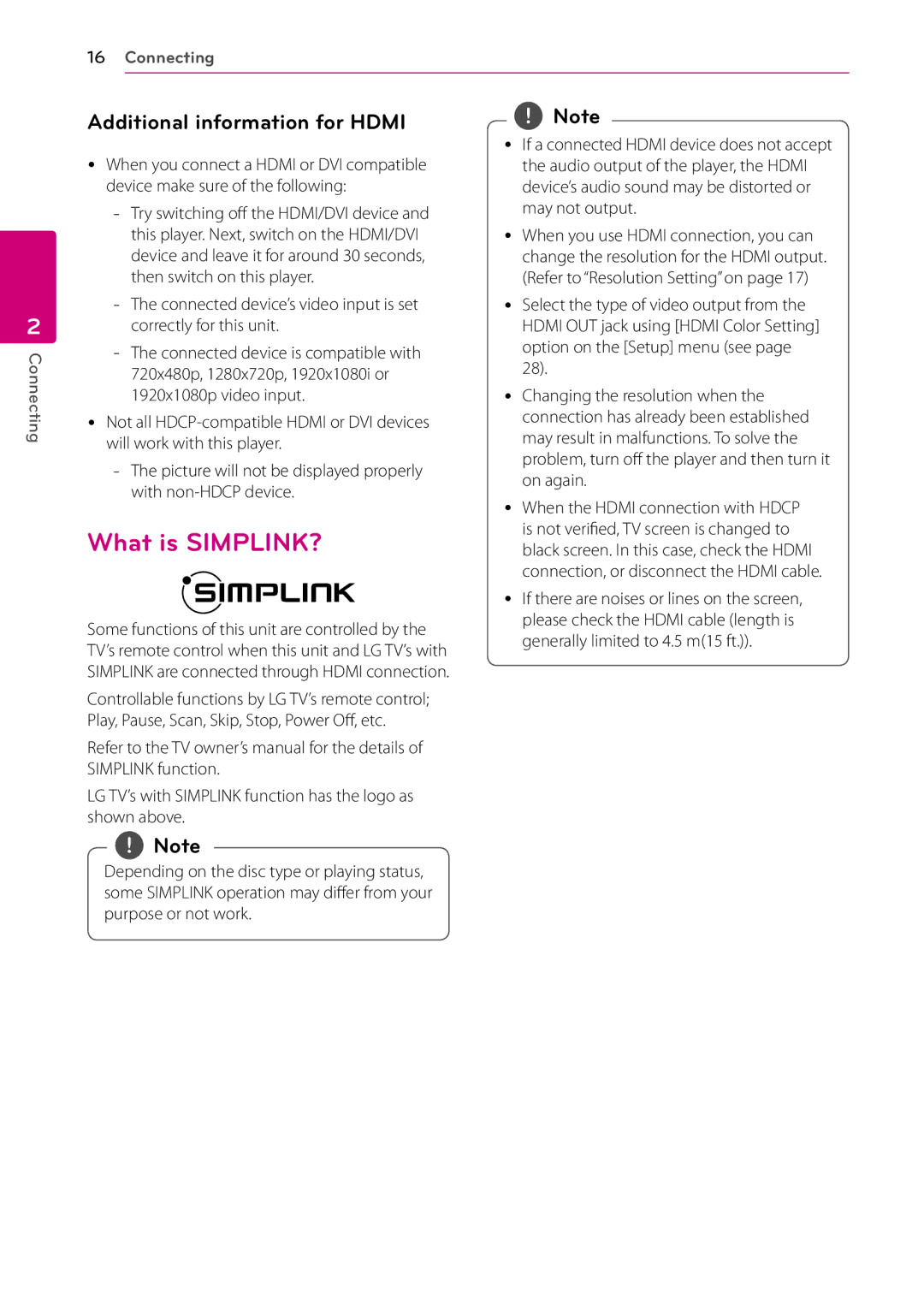 LG Electronics BP200 owner manual What is SIMPLINK?, Additional information for Hdmi 