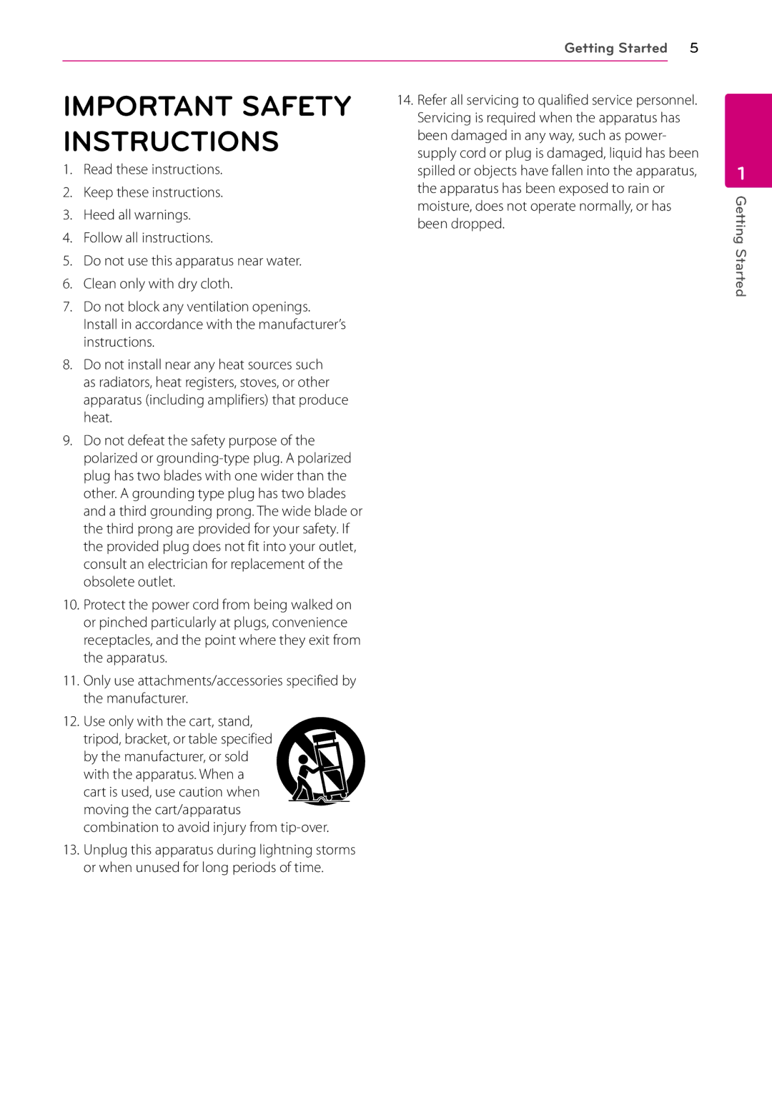 LG Electronics BP200 owner manual Important Safety Instructions 