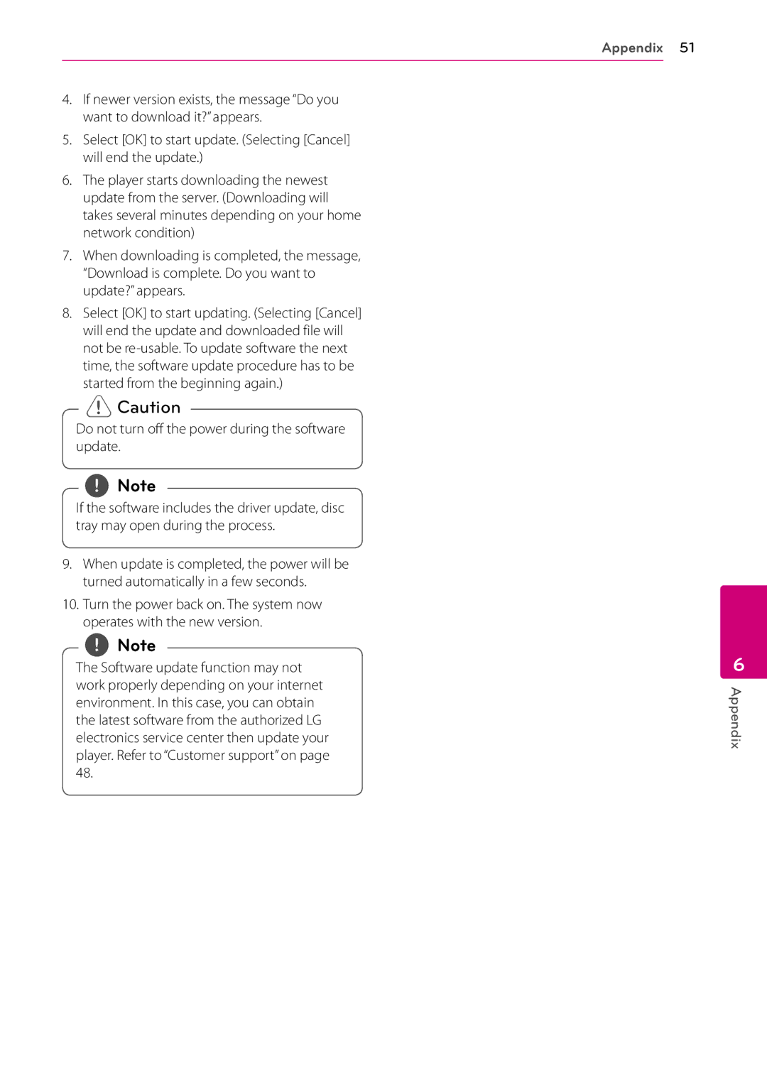 LG Electronics BP200 owner manual Do not turn off the power during the software update 