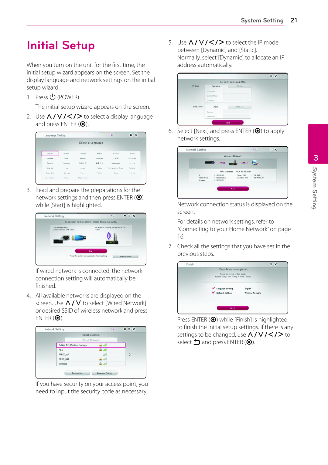 LG Electronics BP530 owner manual Initial Setup 