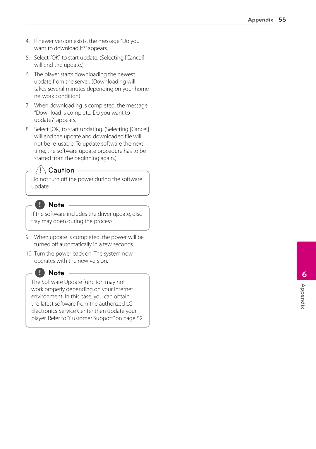 LG Electronics BP530 owner manual Do not turn off the power during the software update 