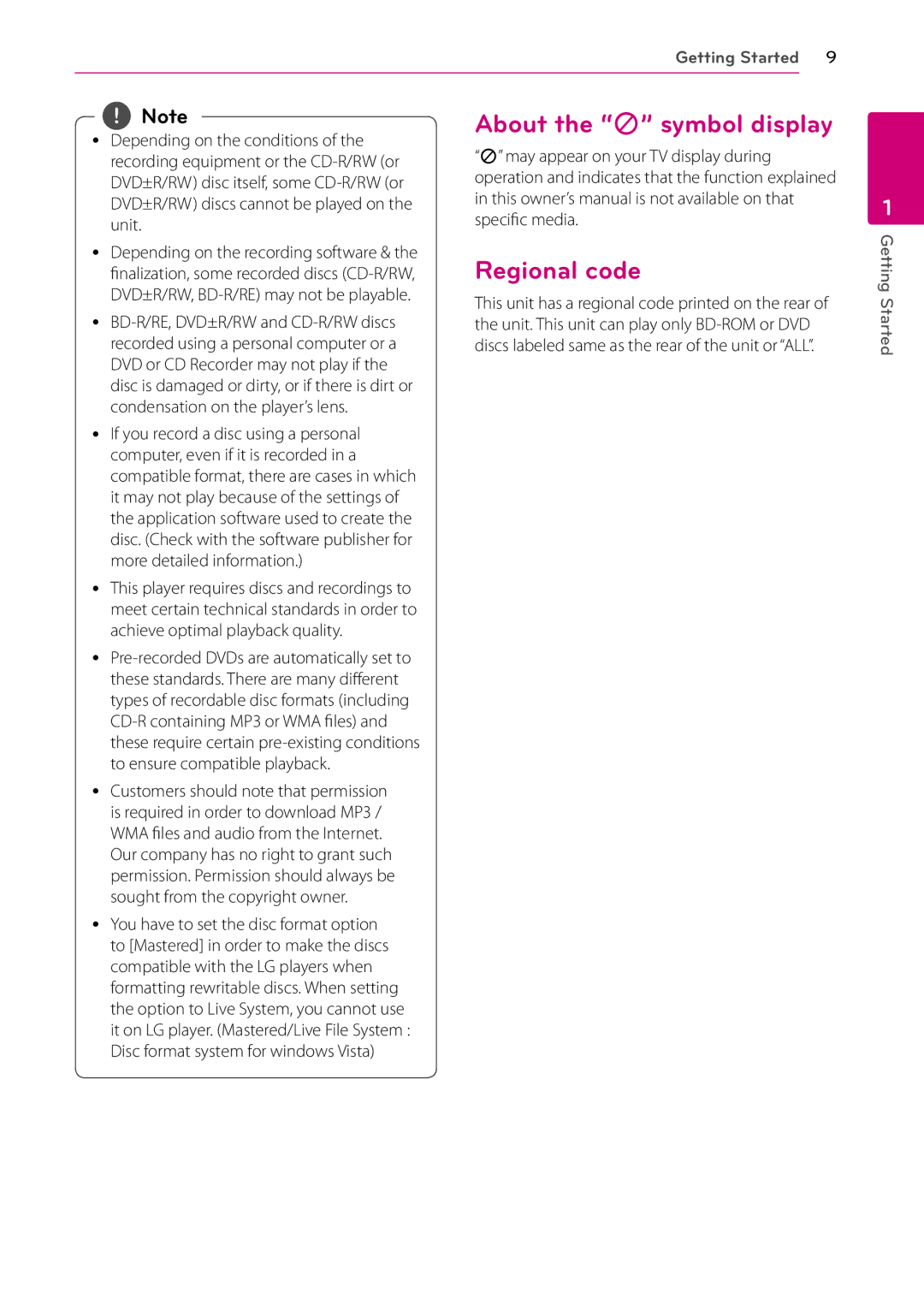 LG Electronics BP530 owner manual About the 7 symbol display Regional code 