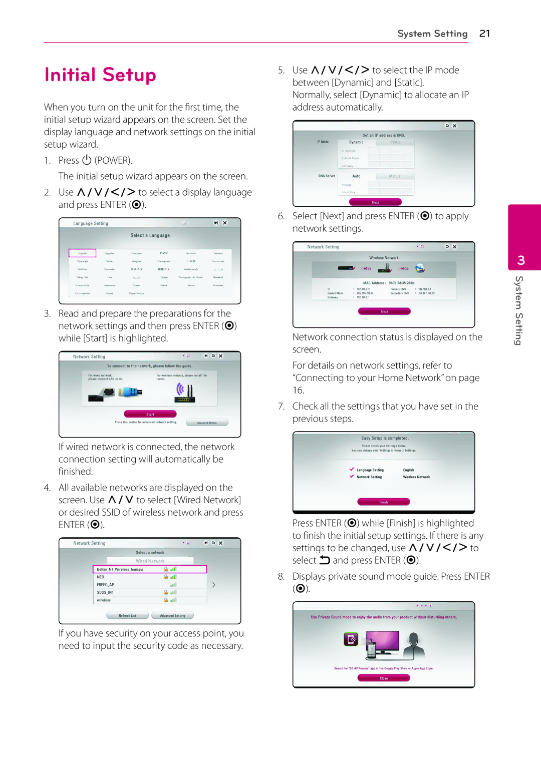 LG Electronics BP540 owner manual Initial Setup 