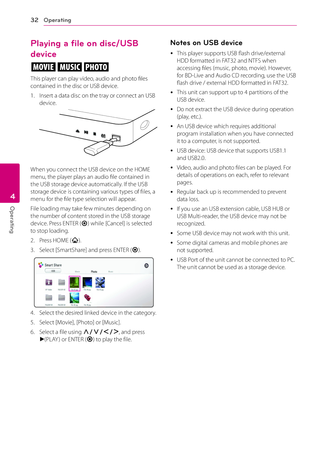 LG Electronics BP540 owner manual Playing a file on disc/USB device 