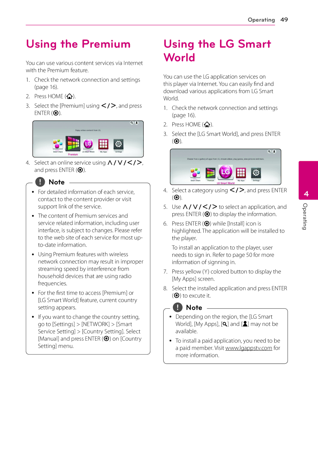 LG Electronics BP540 owner manual Using the Premium, Using the LG Smart World 