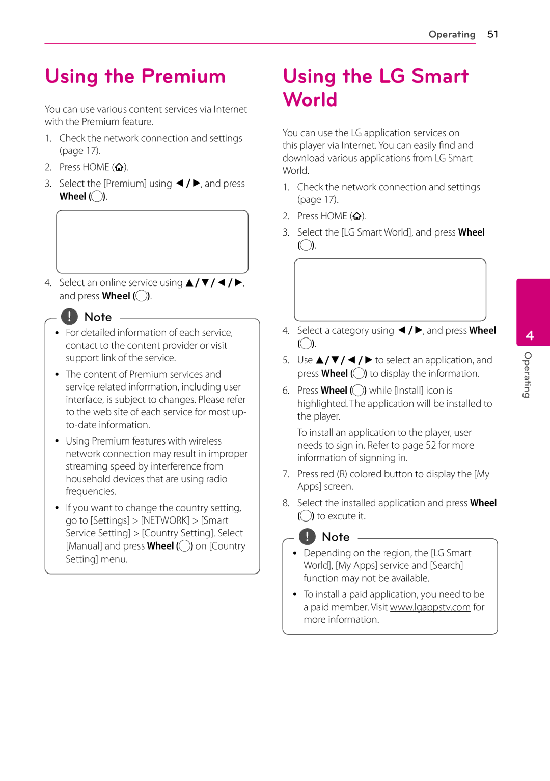 LG Electronics BP730N owner manual Using the Premium, Using the LG Smart World 