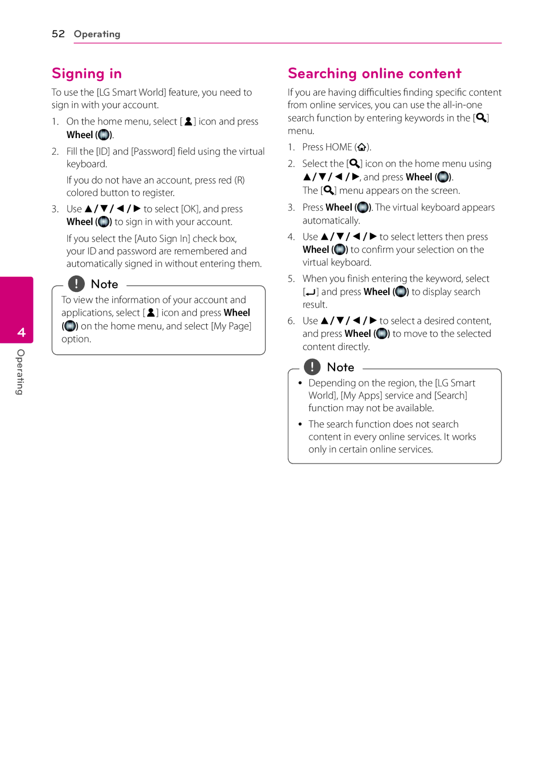 LG Electronics BP730N owner manual Signing, Searching online content 