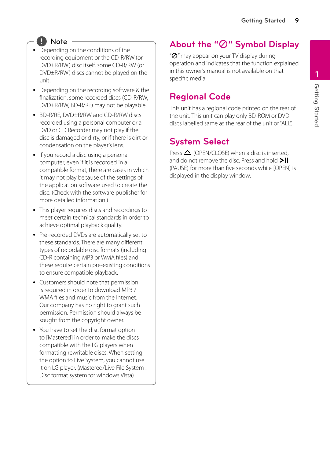 LG Electronics BP730N owner manual About the 7 Symbol Display Regional Code, System Select 