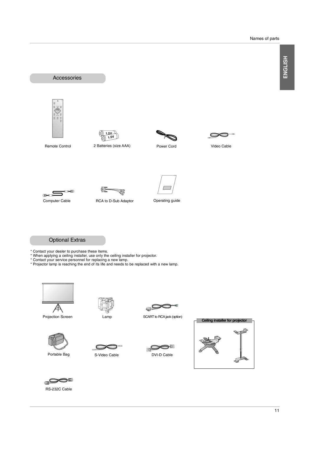 LG Electronics BX220-JD owner manual Accessories, Optional Extras 