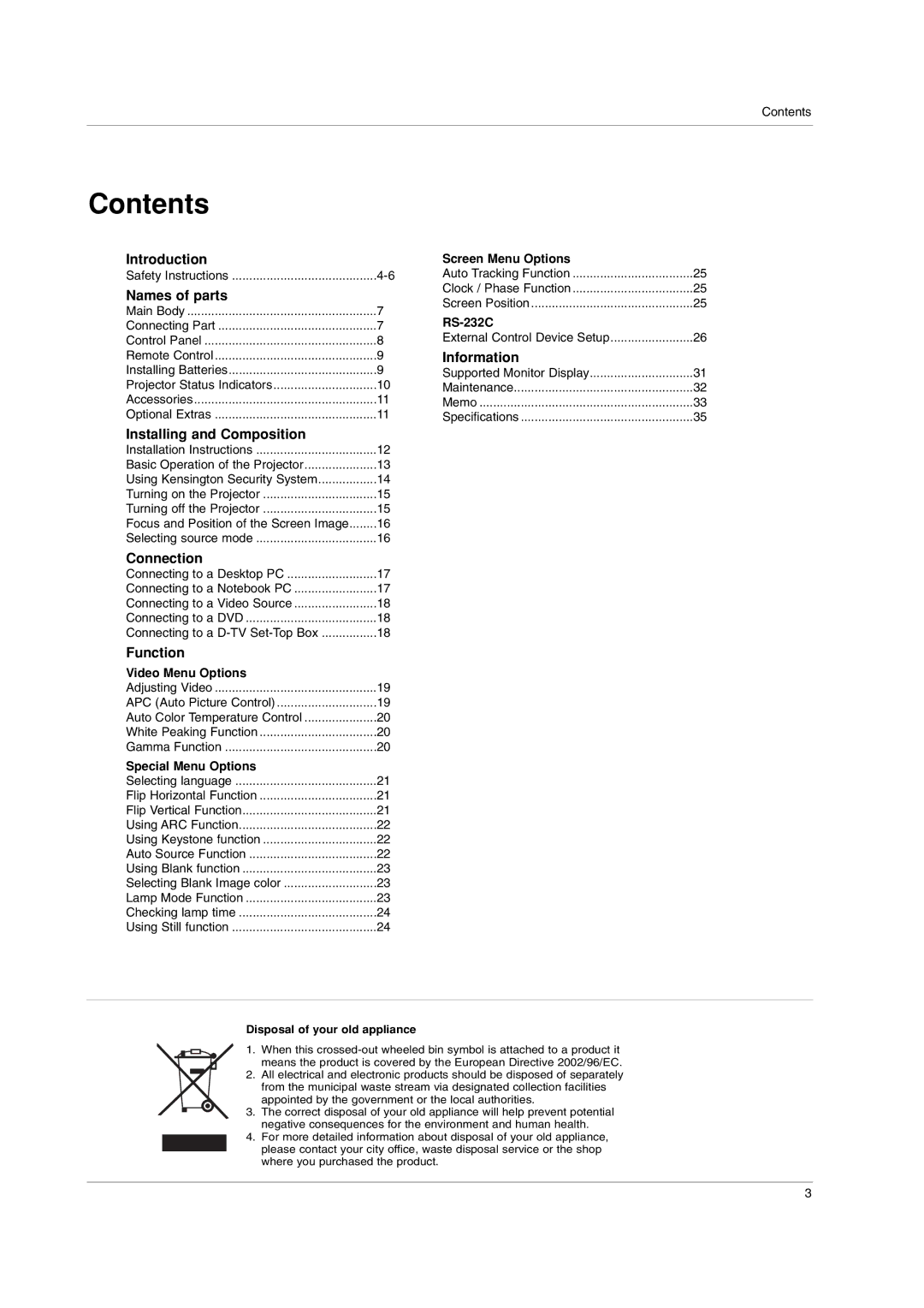 LG Electronics BX220-JD owner manual Contents 