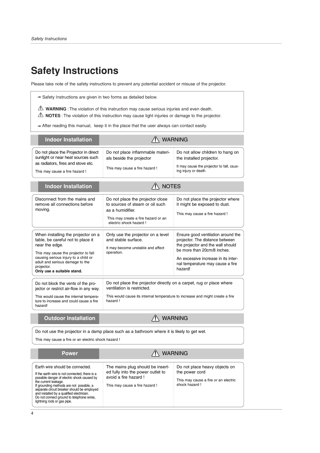 LG Electronics BX220-JD owner manual Safety Instructions 