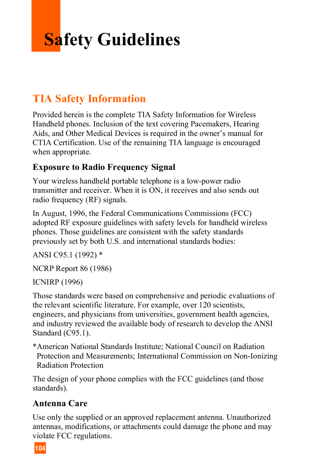 LG Electronics C1300 manual Safety Guidelines, TIA Safety Information 