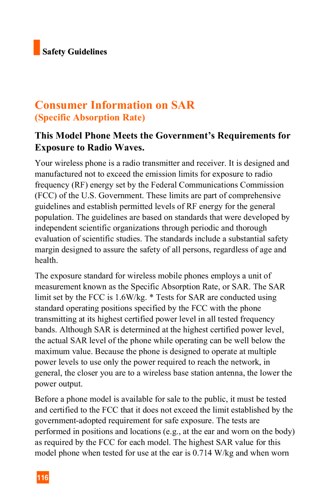 LG Electronics C1300 manual Consumer Information on SAR 