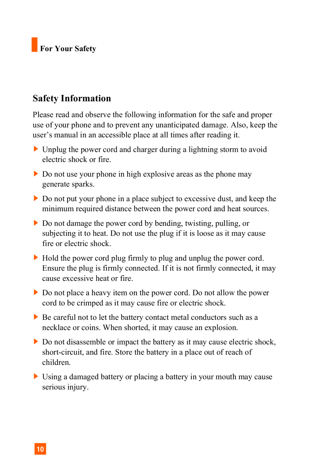 LG Electronics C1300 manual Safety Information, For Your Safety 