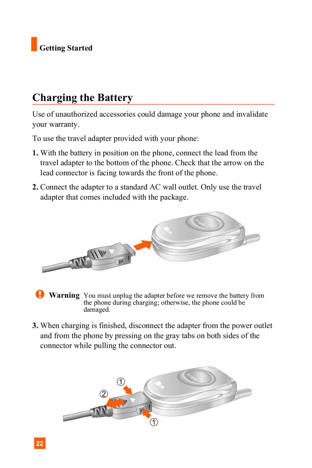 LG Electronics C1300 manual Charging the Battery 