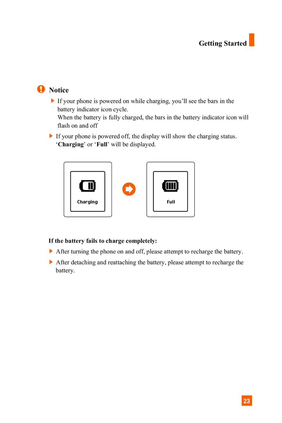 LG Electronics C1300 manual If the battery fails to charge completely 