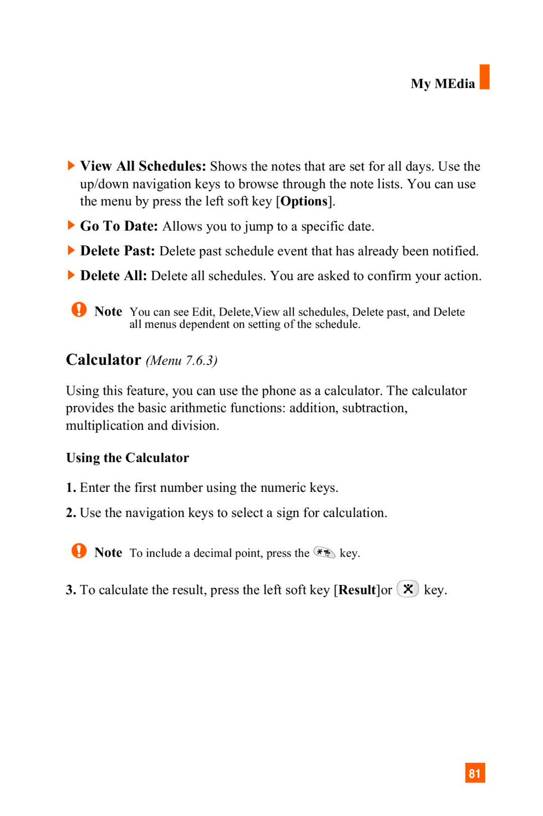 LG Electronics C1300 manual Calculator Menu, Using the Calculator 