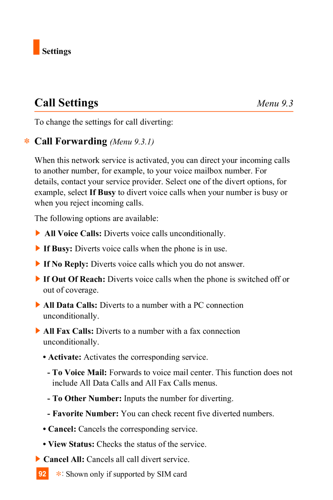 LG Electronics C1300 manual Call Settings, Call Forwarding Menu 