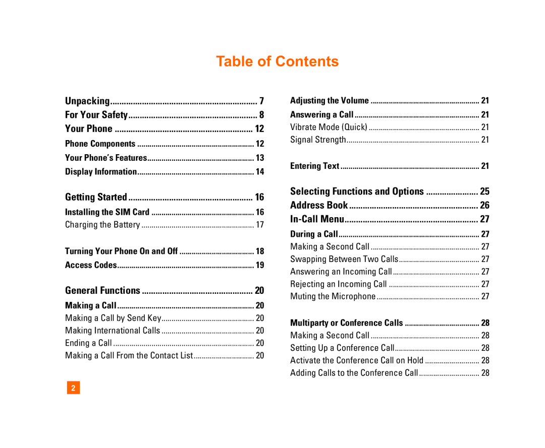 LG Electronics C1300I manual Table of Contents 