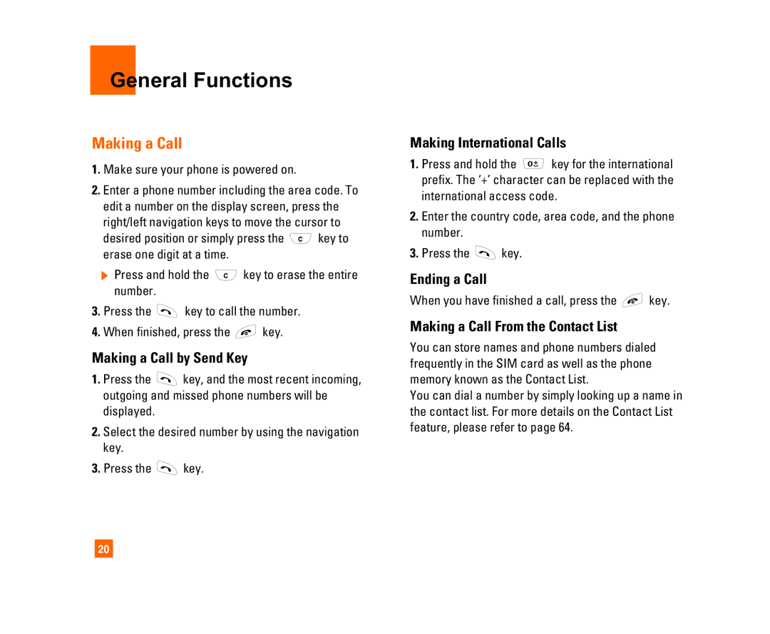 LG Electronics C1300I manual General Functions, Making a Call 