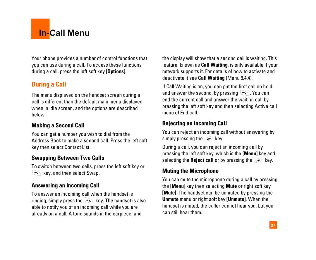 LG Electronics C1300I manual In-Call Menu, During a Call 