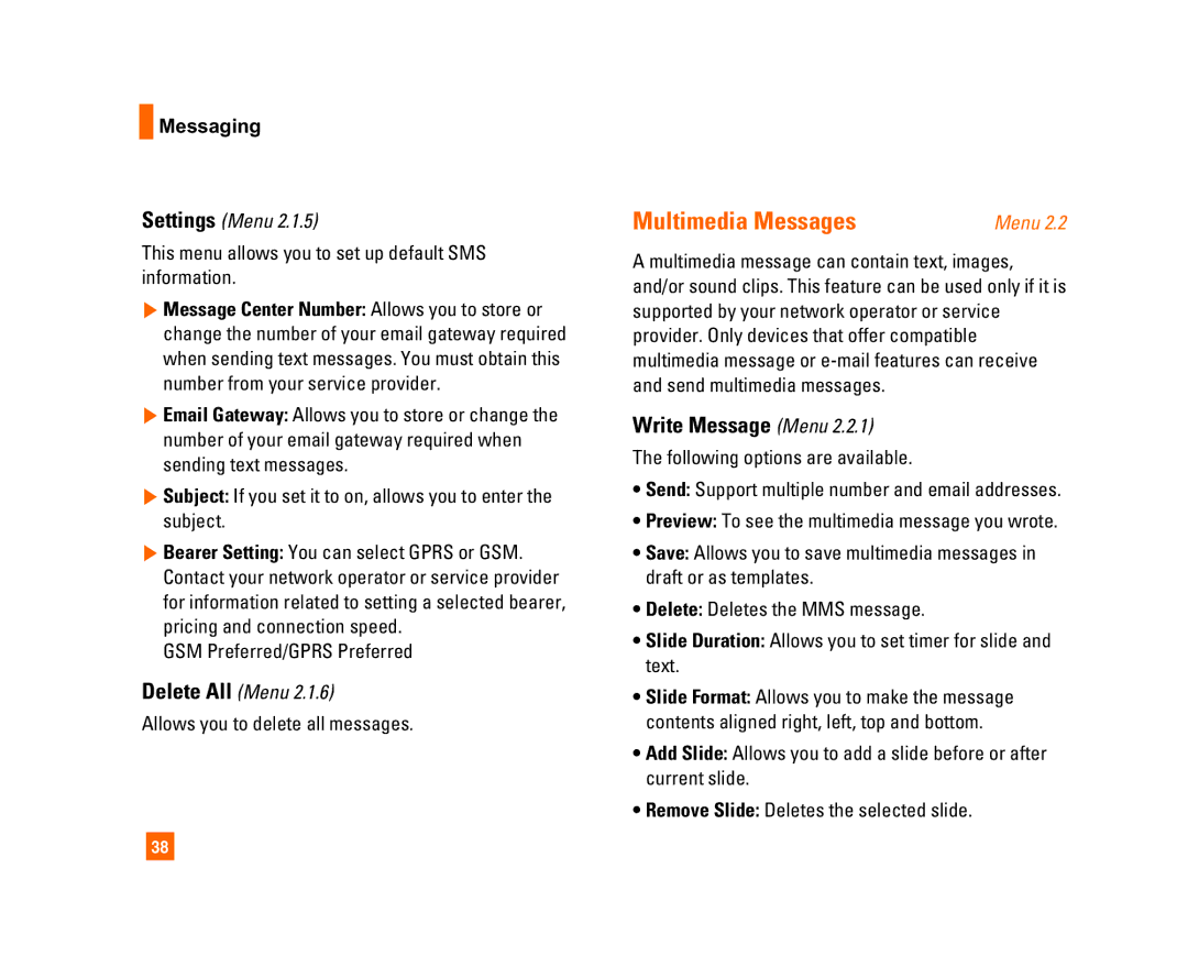 LG Electronics C1300I manual Multimedia Messages, Settings Menu, Delete All Menu 