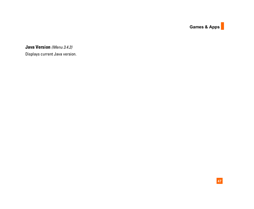 LG Electronics C1300I manual Java Version Menu, Displays current Java version 