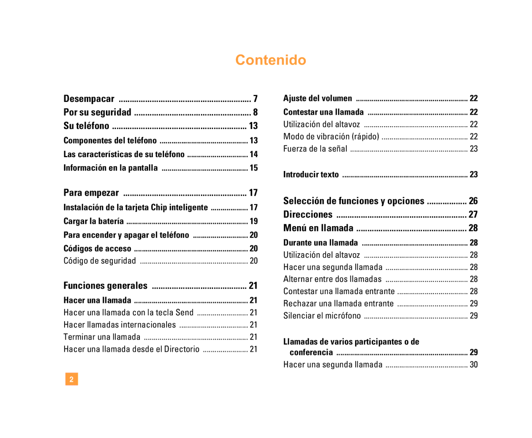 LG Electronics C1500 manual Contenido, Llamadas de varios participantes o de 