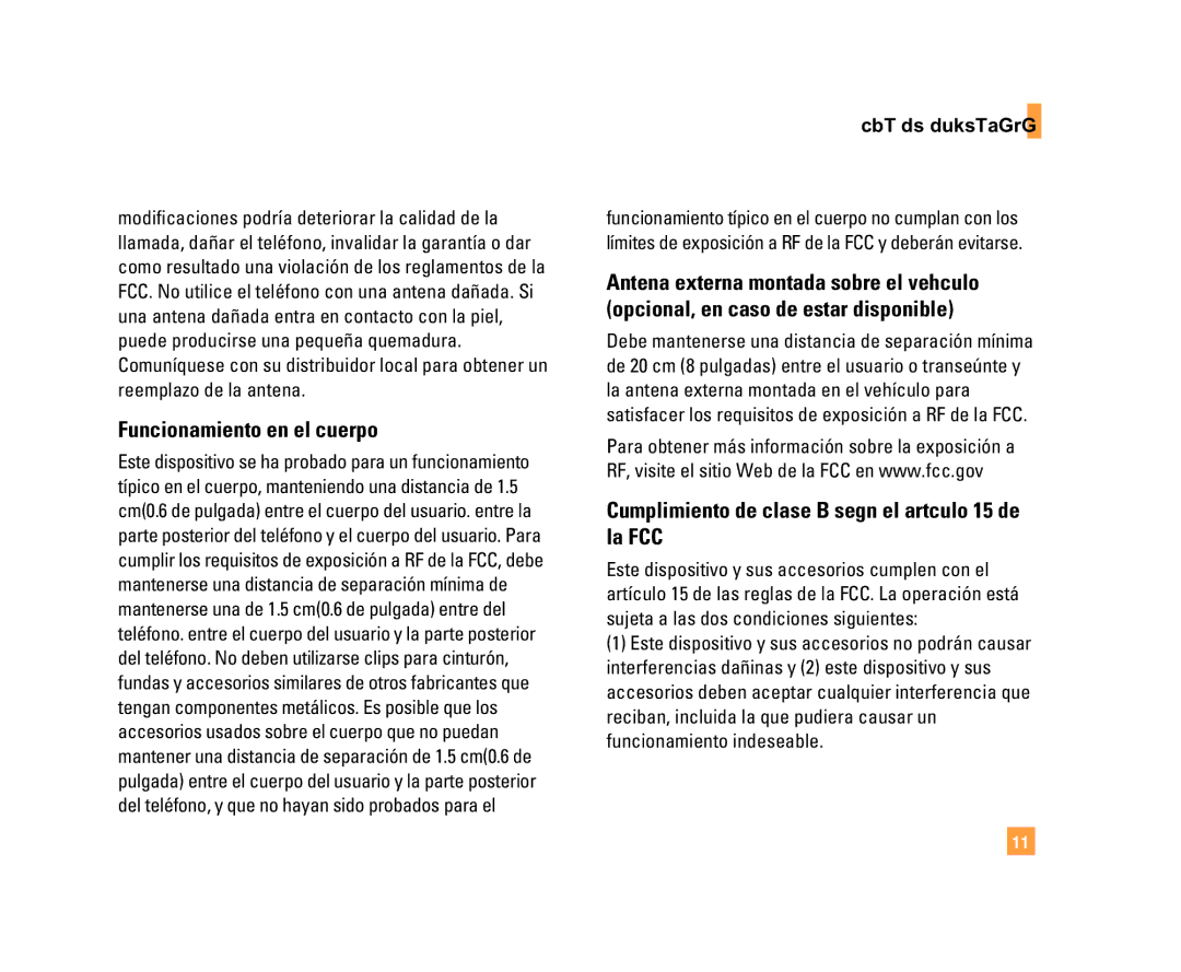 LG Electronics C1500 manual Funcionamiento en el cuerpo, Cumplimiento de clase B según el artículo 15 de la FCC 