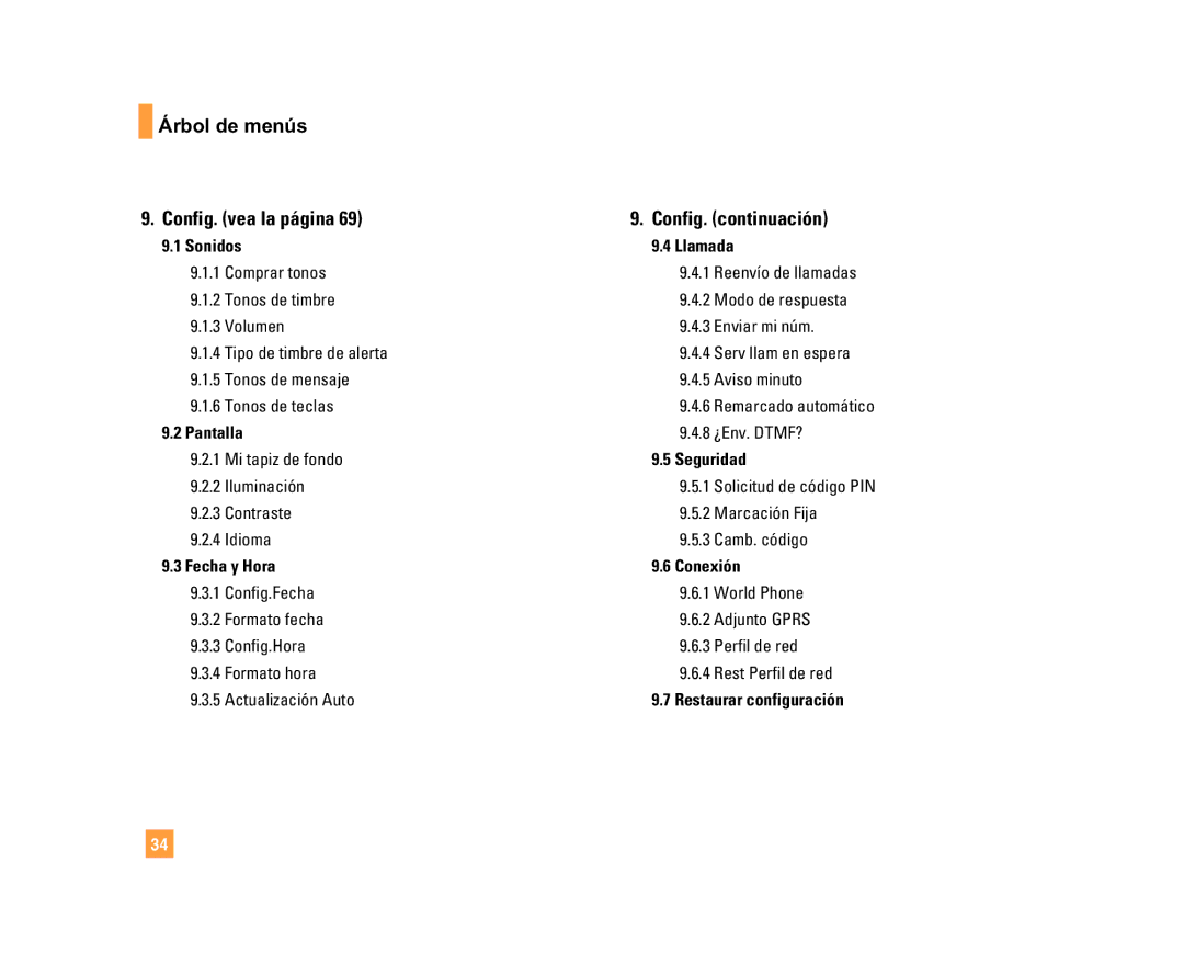 LG Electronics C1500 manual Árbol de menús Config. vea la página, Config. continuación 