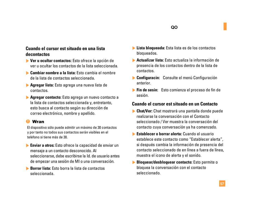 LG Electronics C1500 Cuando el cursor está situado en una lista decontactos, Cuando el cursor está situado en un Contacto 